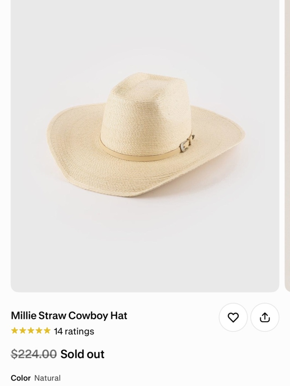 GIGI PIP Millie Straw Cowboy Hat in Natural